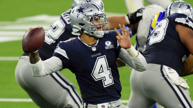 INGLEWOOD, CALIFORNIA - SEPTEMBER 13: Dak Prescott #4 of the Dallas Cowboys throws a pass during the second half against the Los Angeles Rams at SoFi Stadium on September 13, 2020 in Inglewood, California.