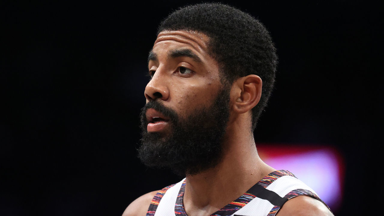 NEW YORK, NEW YORK - JANUARY 18: Kyrie Irving #11 of the Brooklyn Nets takes a looks on against the Milwaukee Bucks during their game at Barclays Center on January 18, 2020 in New York City. NOTE TO USER: User expressly acknowledges and agrees that, by downloading and/or using this photograph, user is consenting to the terms and conditions of the Getty Images License Agreement.