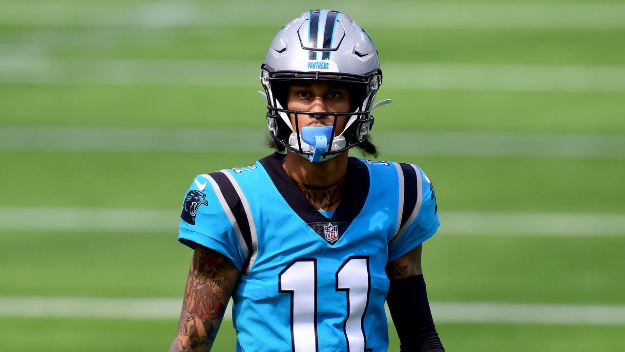 INGLEWOOD, CALIFORNIA - SEPTEMBER 27: Robby Anderson #11 of the Carolina Panthers during warm up before the game against the Los Angeles Chargers at SoFi Stadium on September 27, 2020 in Inglewood, California.