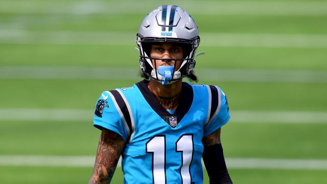 INGLEWOOD, CALIFORNIA - SEPTEMBER 27: Robby Anderson #11 of the Carolina Panthers during warm up before the game against the Los Angeles Chargers at SoFi Stadium on September 27, 2020 in Inglewood, California.