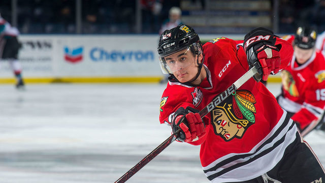 KELOWNA, BC - MARCH 02: Seth Jarvis #24 of the Portland Winterhawks warms up on the ice against the Kelowna Rockets at Prospera Place on March 2, 2019 in Kelowna, Canada.