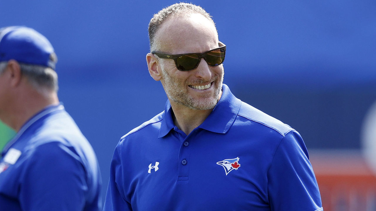 DUNEDIN, FL - FEBRUARY 24: Toronto Blue Jays president and CEO Mark Shapiro looks on prior to a ribbon cutting for the grand re-opening of the redesigned ball park prior to a Grapefruit League spring training game against the Atlanta Braves at TD Ballpark on February 24, 2020 in Dunedin, Florida.