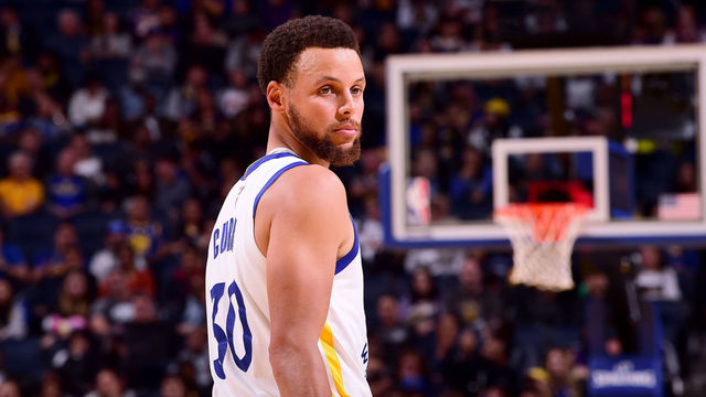 SAN FRANCISCO, CA - OCTOBER 18: Stephen Curry #30 of the Golden State Warriors looks on against the Los Angeles Lakers during a pre-season game on October 18, 2019 at Chase Center in San Francisco, California. Mandatory Copyright Notice: Copyright 2019 NBAE