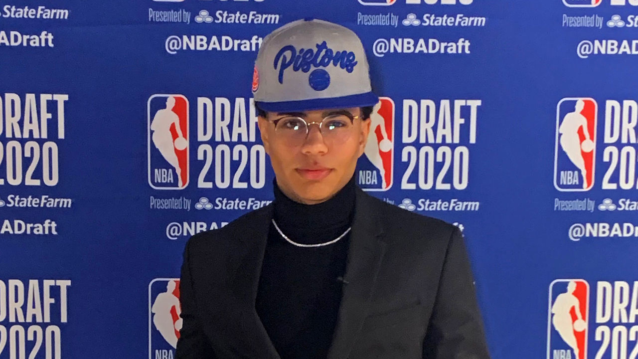 BRISTOL, CT - NOVEMBER 18: The number seven overall pick by the Detroit Pistons, Killian Hayes poses for a photo with his draft hat during the 2020 NBA Draft on November 18, 2020. NOTE TO USER: User expressly acknowledges and agrees that, by downloading and/or using this photograph, user is consenting to the terms and conditions of the Getty Images License Agreement. Mandatory Copyright Notice: Copyright 2020 NBAE