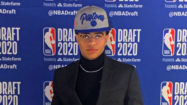 BRISTOL, CT - NOVEMBER 18: The number seven overall pick by the Detroit Pistons, Killian Hayes poses for a photo with his draft hat during the 2020 NBA Draft on November 18, 2020. NOTE TO USER: User expressly acknowledges and agrees that, by downloading and/or using this photograph, user is consenting to the terms and conditions of the Getty Images License Agreement. Mandatory Copyright Notice: Copyright 2020 NBAE