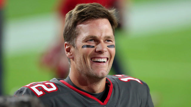 TAMPA, FL - NOVEMBER 23: Tom Brady (12) of the Buccaneers is all smiles before the regular season game between the Los Angeles Rams and the Tampa Bay Buccaneers on November 23, 2020 at Raymond James Stadium in Tampa, Florida.