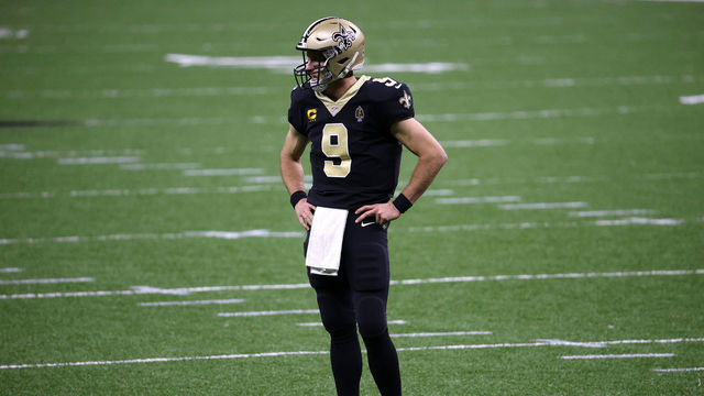 NEW ORLEANS, LOUISIANA - NOVEMBER 15: Drew Brees #9 of the New Orleans Saints looks on during their game against the San Francisco 49ers at Mercedes-Benz Superdome on November 15, 2020 in New Orleans, Louisiana.