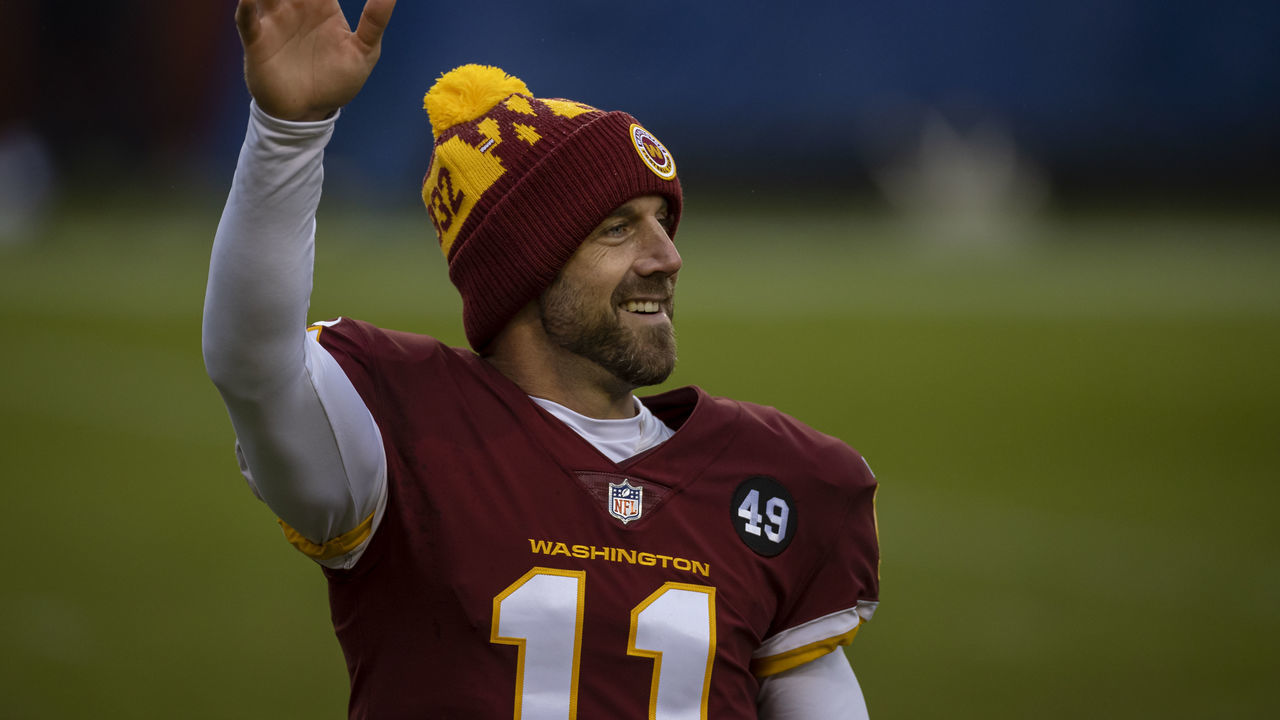 LANDOVER, MD - OCTOBER 25: Alex Smith #11 of the Washington Football Team waves after the game against the Dallas Cowboys at FedExField on October 25, 2020 in Landover, Maryland.