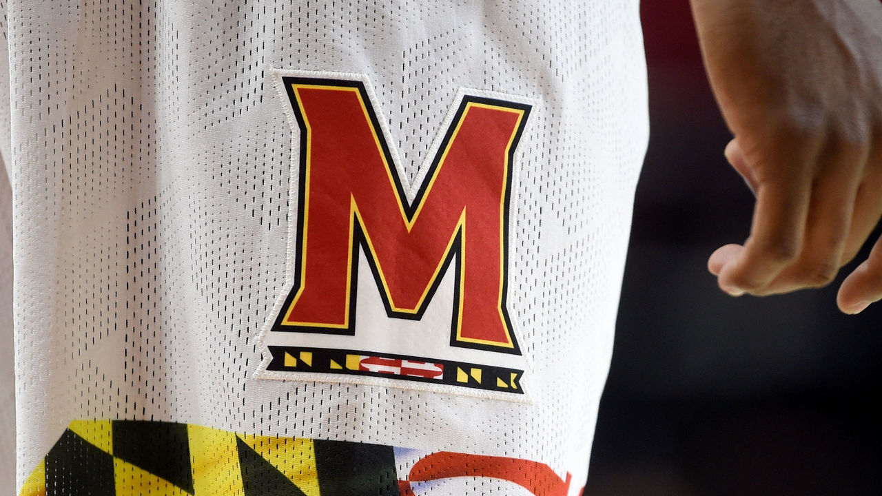 COLLEGE PARK, MD - NOVEMBER 29: The Maryland Terrapins logo on their uniform during the game against the Mount St. Mary's Mountaineers on November 29, 2020 at the Xfinity Center in College Park, Maryland.