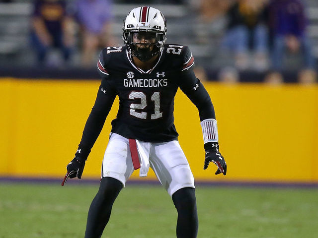 BATON ROUGE, LOUISIANA - OCTOBER 24: Shilo Sanders #21 of the South Carolina Gamecocks in action against the South Carolina Gamecocks during a game at Tiger Stadium on October 24, 2020 in Baton Rouge, Louisiana.
