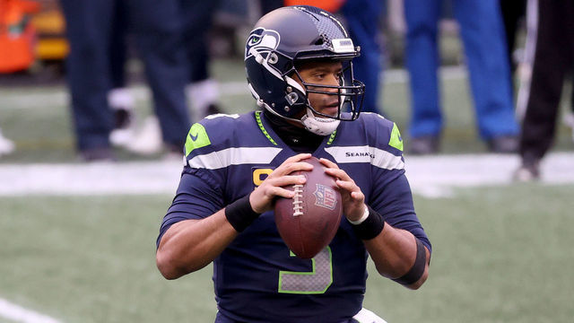 SEATTLE, WASHINGTON - DECEMBER 13: Russell Wilson #3 of the Seattle Seahawks looks to throw a pass against the New York Jets during the first quarter in the game at Lumen Field on December 13, 2020 in Seattle, Washington.