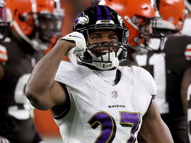 J.K. Dobbins in his Ravens jersey for the first time. 