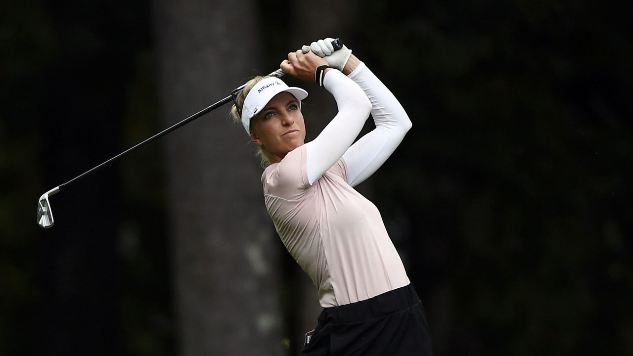 GREENSBORO, GEORGIA - OCTOBER 25: Sophia Popov of Germany plays her tee shot on the eighth hole during the final round of the 2020 LPGA Drive On Championship - Reynolds Lake Oconee on October 25, 2020 in Greensboro, Georgia.