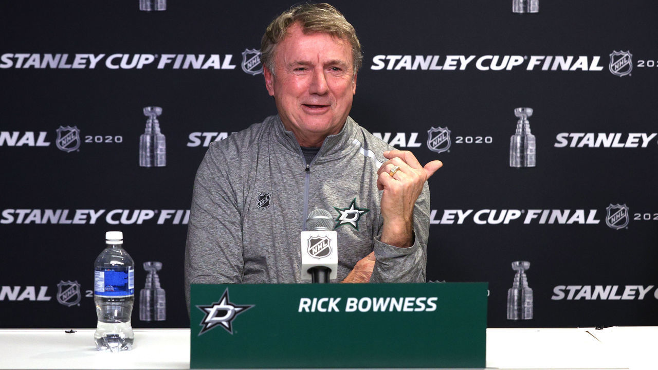 EDMONTON, ALBERTA - SEPTEMBER 18: Head coach Rick Bowness of the Dallas Stars speaks during media day ahead of the 2020 Stanley Cup Final to be played against the Tampa Bay Lightning at Rogers Place on September 18, 2020 in Edmonton, Alberta.