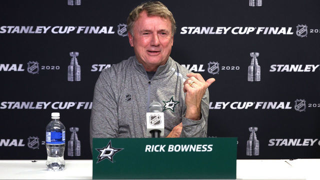 EDMONTON, ALBERTA - SEPTEMBER 18: Head coach Rick Bowness of the Dallas Stars speaks during media day ahead of the 2020 Stanley Cup Final to be played against the Tampa Bay Lightning at Rogers Place on September 18, 2020 in Edmonton, Alberta.