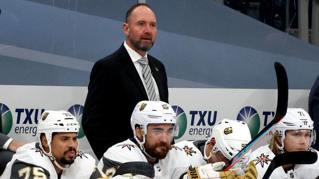 EDMONTON, ALBERTA - SEPTEMBER 10: Head coach Peter DeBoer of the Vegas Golden Knights looks on from behind the bench in the first period of Game Three of the Western Conference Final of the 2020 NHL Stanley Cup Playoffs between the Vegas Golden Knights and the Dallas Stars at Rogers Place on September 10, 2020 in Edmonton, Alberta.