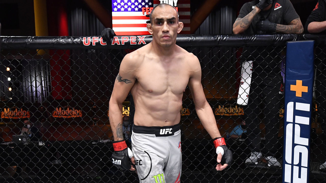 LAS VEGAS, NEVADA - DECEMBER 12: Tony Ferguson stands in his corner prior to his lightweight bout against Charles Oliveira of Brazil during the UFC 256 event at UFC APEX on December 12, 2020 in Las Vegas, Nevada.