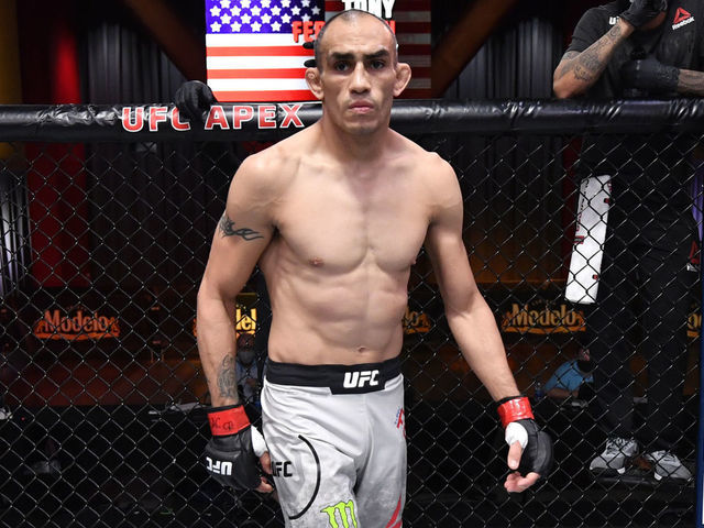 LAS VEGAS, NEVADA - DECEMBER 12: Tony Ferguson stands in his corner prior to his lightweight bout against Charles Oliveira of Brazil during the UFC 256 event at UFC APEX on December 12, 2020 in Las Vegas, Nevada.