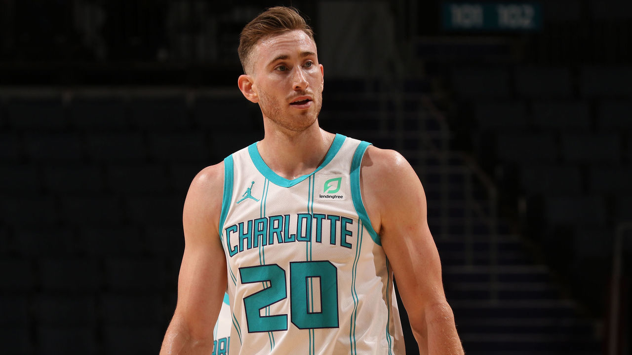 CHARLOTTE, NC - December 12: Gordon Hayward #20 of the Charlotte Hornets looks on during a preseason game against the Toronto Raptors on December 12, 2020 at Spectrum Center in Charlotte, North Carolina. Mandatory Copyright Notice: Copyright 2020 NBAE