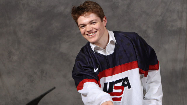 BUFFALO, NEW YORK - MAY 30: Cole Caufield poses for a portrait at HarborCenter on May 30, 2019 in Buffalo, New York.