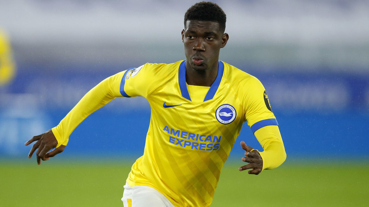 LEICESTER, ENGLAND - DECEMBER 13: Yves Bissouma of Brighton & Hove Albion looks on during the Premier League match between Leicester City and Brighton & Hove Albion at The King Power Stadium on December 13, 2020 in Leicester, England. The match will be played without fans, behind closed doors as a Covid-19 precaution.