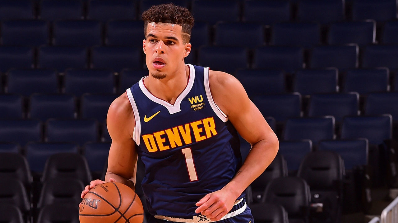 SAN FRANCISCO, CA - DECEMBER 12: Michael Porter Jr. #1 of the Denver Nuggets dribbles the ball up court against the Golden State Warriors during a preseason game on December 12, 2020 in San Francisco, California at the Chase Center. NOTE TO USER: User expressly acknowledges and agrees that, by downloading and or using this photograph, user is consenting to the terms and conditions of Getty Images License Agreement. Mandatory Copyright Notice: Copyright 2020 NBAE