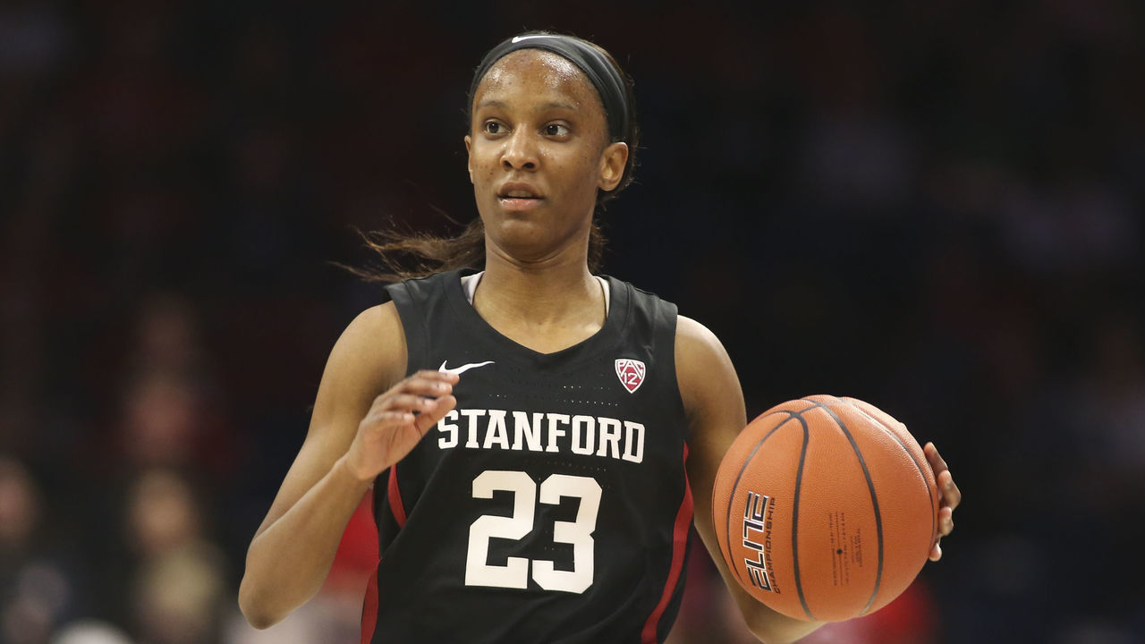TUCSON, AZ - FEBRUARY 28: Stanford Cardinal guard Kiana Williams (23) dribbles the ball during a college women's basketball game between the Stanford Cardinal and the Arizona Wildcats on February 28, 2020, at McKale Center in Tucson, AZ.