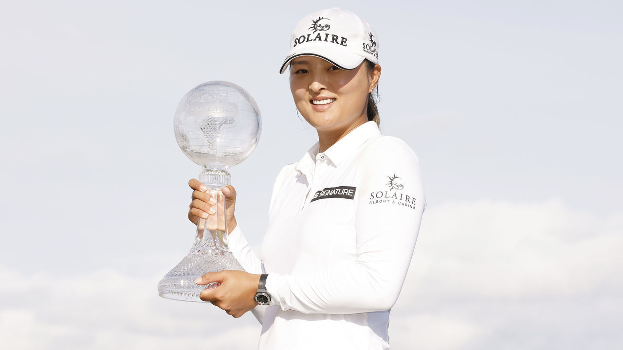 NAPLES, FLORIDA - DECEMBER 20: Jin Young Ko of Korea poses with the CME Globe trophy after winning the CME Group Tour Championship at Tiburon Golf Club on December 20, 2020 in Naples, Florida.