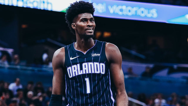 ORLANDO, FLORIDA - DECEMBER 30: Jonathan Isaac #1 of the Orlando Magic reacting to an official's call while facing the Atlanta Hawks in the first quarter at Amway Center on December 30, 2019 in Orlando, Florida.