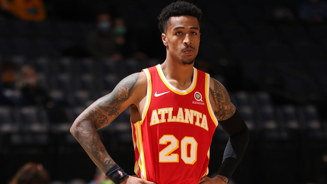 MEMPHIS, TN - DECEMBER 19: John Collins #20 of the Atlanta Hawks looks on during a preseason game against the Memphis Grizzlies on December 19, 2020 at FedExForum in Memphis, Tennessee. Mandatory Copyright Notice: Copyright 2020 NBAE