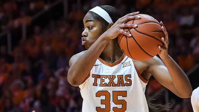 KNOXVILLE, TN - DECEMBER 08: Texas Longhorns forward Charli Collier (35) grabs a rebound during a college basketball game between the Tennessee Lady Vols and Texas Longhorns on December 8, 2019, at Thompson-Boling Arena in Knoxville, TN.