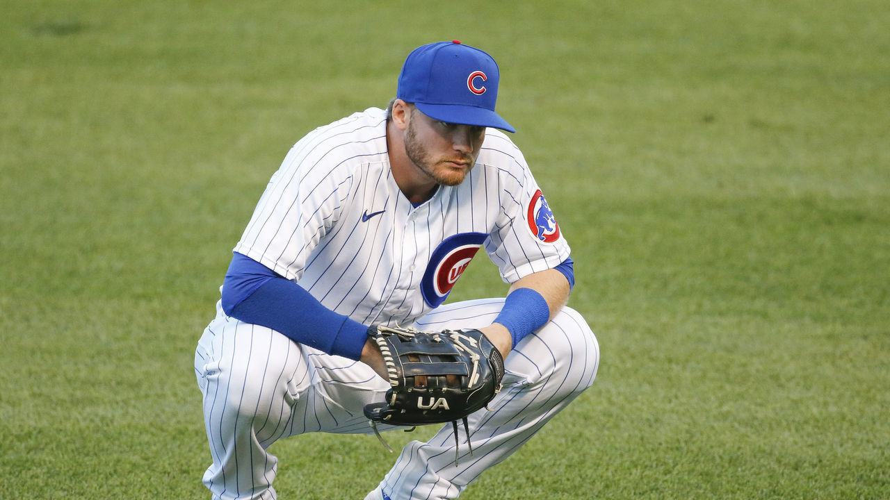 CHICAGO, ILLINOIS - AUGUST 18: Ian Happ #8 of the Chicago Cubs waits for the start of a game against the St. Louis Cardinals at Wrigley Field on August 18, 2020 in Chicago, Illinois.