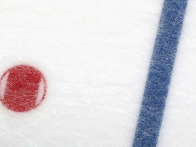 NEWARK, NEW JERSEY - SEPTEMBER 21: A graphic view of the lines on the ice surface as photographed prior to the game between the New Jersey Devils and the New York Islanders at the Prudential Center on September 21, 2019 in Newark, New Jersey.