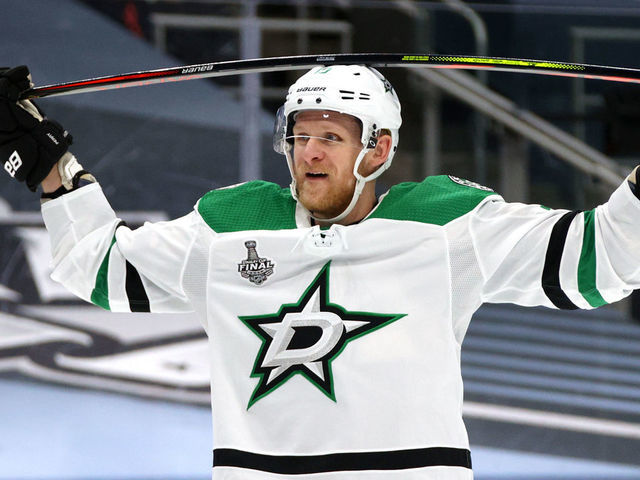 EDMONTON, ALBERTA - SEPTEMBER 26: Corey Perry #10 of the Dallas Stars reacts after goaltender Andrei Vasilevskiy #88 of the Tampa Bay Lightning made a save on Perry's shot attempt in the second period of Game Five of the 2020 NHL Stanley Cup Final between the Dallas Stars and the Tampa Bay Lightning at Rogers Place on September 26, 2020 in Edmonton, Alberta, Canada.