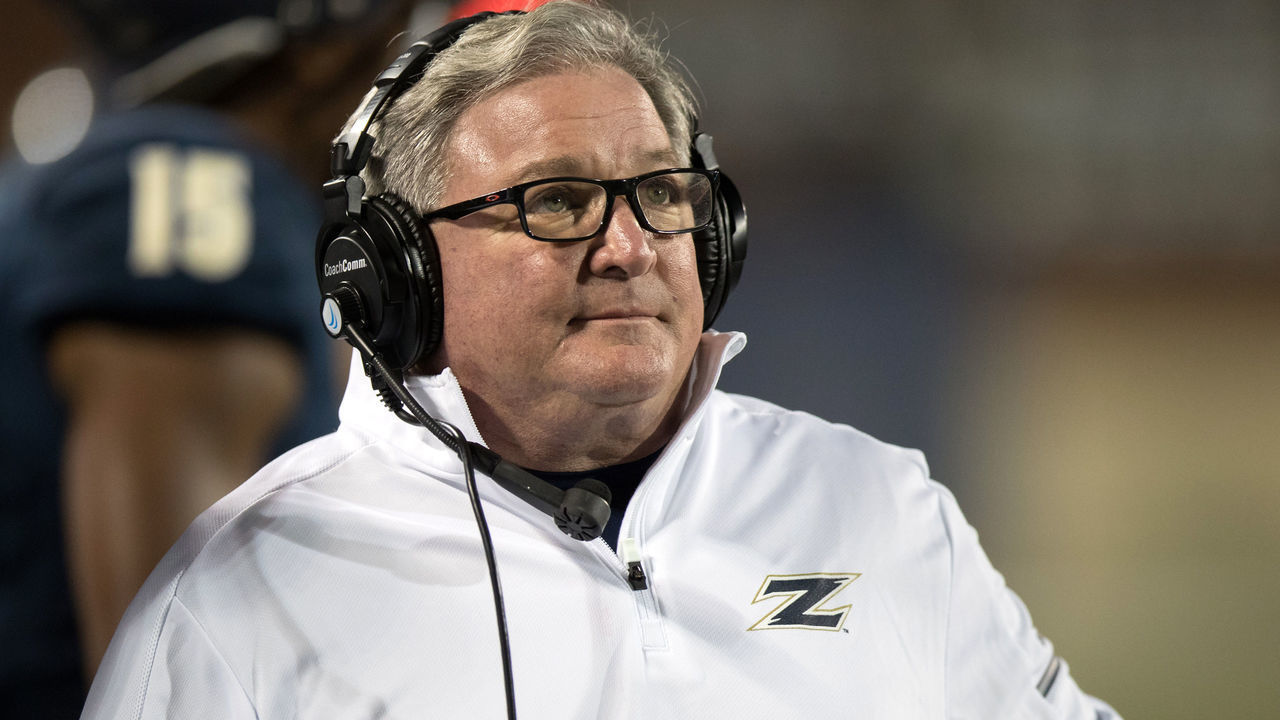 AKRON, OH - SEPTEMBER 09: Akron Zips head coach Terry Bowden on the sideline during the fourth quarter of the college football game between the Arkansas-Pine Bluff Golden Lions and Akron Zips on September 9, 2017, at Summa Field at InfoCision Stadium in Akron, OH. Akron defeated Arkansas-Pine Bluff 52-3.