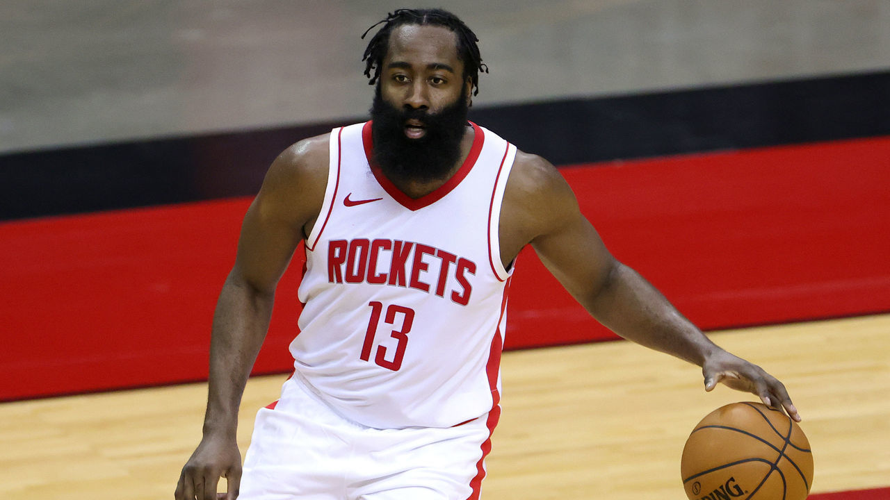 HOUSTON, TEXAS - DECEMBER 17: James Harden #13 of the Houston Rockets controls the ball during the first half of a game against the San Antonio Spurs at the Toyota Center on December 17, 2020 in Houston, Texas.
