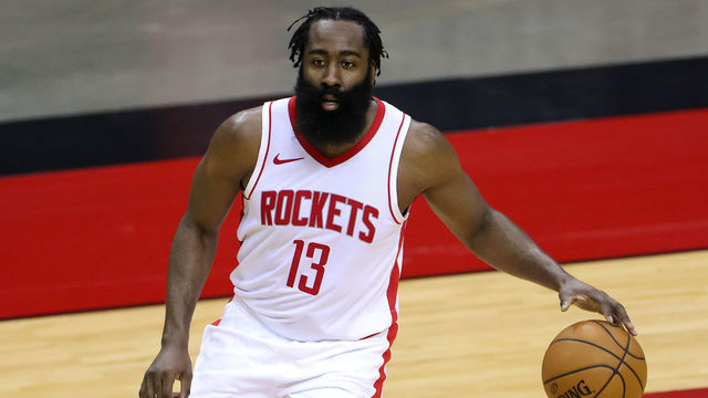 HOUSTON, TEXAS - DECEMBER 17: James Harden #13 of the Houston Rockets controls the ball during the first half of a game against the San Antonio Spurs at the Toyota Center on December 17, 2020 in Houston, Texas.