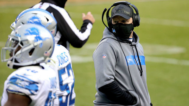 CHICAGO, ILLINOIS - DECEMBER 06: Head coach Darrell Bevell of the Detroit Lions looks on against the Chicago Bears during the second half at Soldier Field on December 06, 2020 in Chicago, Illinois.