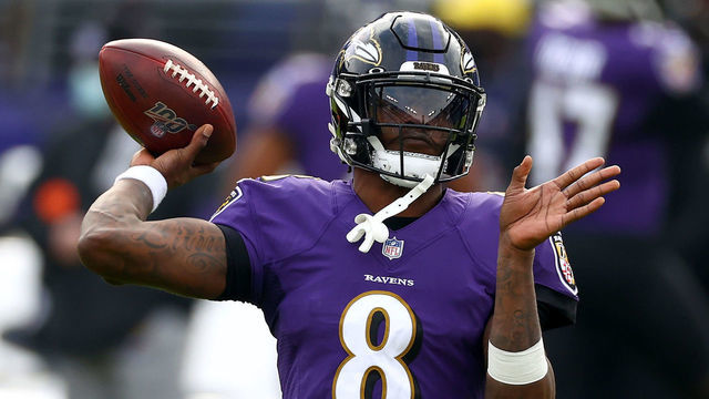 BALTIMORE, MARYLAND - DECEMBER 20: Quarterback Lamar Jackson #8 of the Baltimore Ravens warms up prior to their game against the Jacksonville Jaguars at M&T Bank Stadium on December 20, 2020 in Baltimore, Maryland.