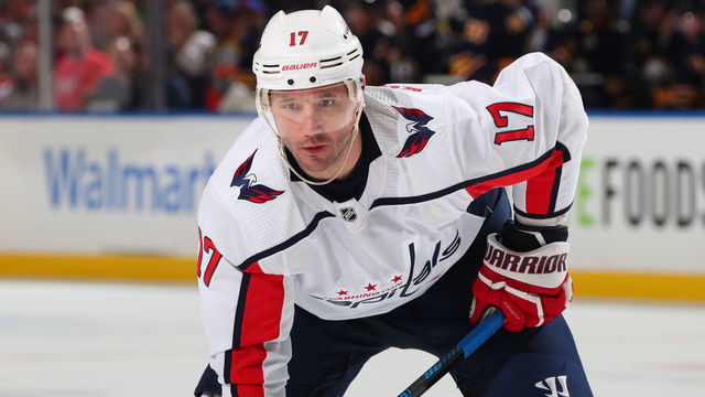 BUFFALO, NY - MARCH 9: Ilya Kovalchuk #17 of the Washington Capitals prepares for a faceoff during an NHL game against the Buffalo Sabres on March 9, 2020 at KeyBank Center in Buffalo, New York.