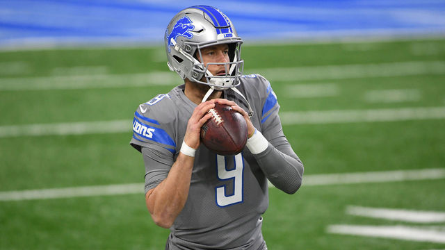 DETROIT, MICHIGAN - DECEMBER 26: Matthew Stafford #9 of the Detroit Lions warms up prior to a game against the Tampa Bay Buccaneers at Ford Field on December 26, 2020 in Detroit, Michigan.