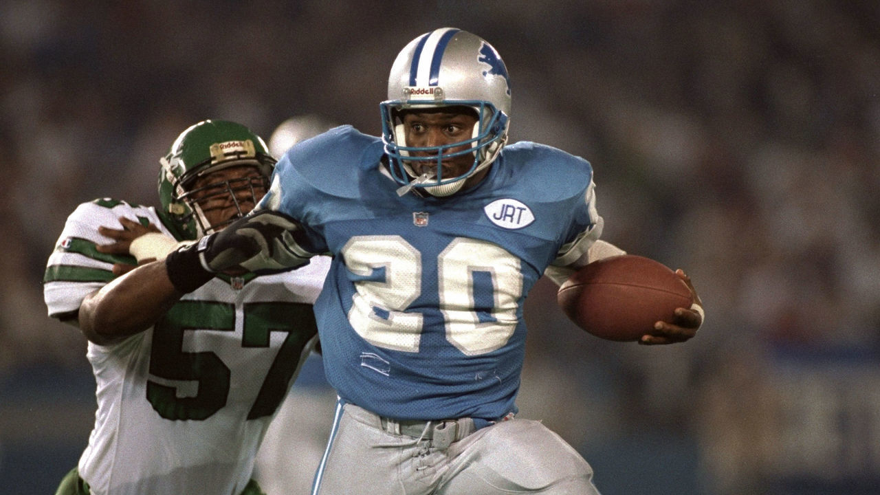Football: Detroit Lions Barry Sanders (20) in action, rushing vs New York Jets Mo Lewis (57) at Pontiac Silverdome. Pontiac, MI 12/8/1991 CREDIT: Al Tielemans (Set Number: X42238 )