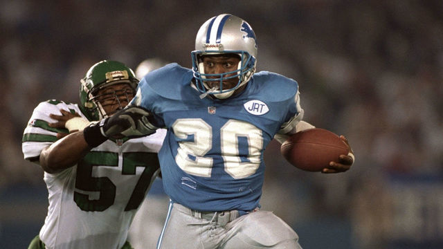 Football: Detroit Lions Barry Sanders (20) in action, rushing vs New York Jets Mo Lewis (57) at Pontiac Silverdome. Pontiac, MI 12/8/1991 CREDIT: Al Tielemans (Set Number: X42238 )