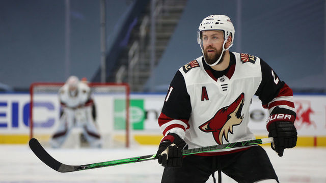 EDMONTON, ALBERTA - AUGUST 04: Derek Stepan #21 of the Arizona Coyotes skates in the second period of Game Two of the Western Conference Qualification Round against the Nashville Predators at Rogers Place on August 04, 2020 in Edmonton, Alberta.