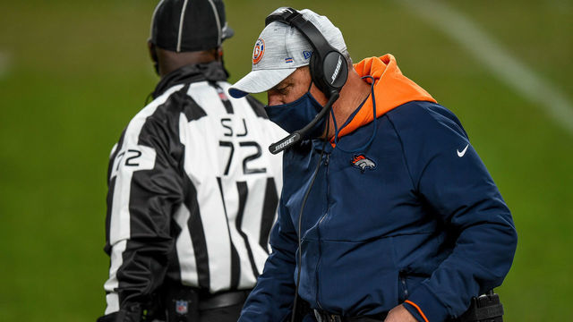 DENVER, CO - DECEMBER 19: Denver Broncos head coach Vic Fangio walks along the sideline during a game between the Denver Broncos and the Buffalo Bills at Empower Field at Mile High on December 19, 2020 in Denver, Colorado.
