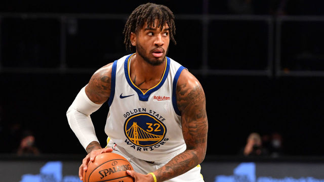 BROOKLYN, NY - December 22: Marquese Chriss #32 of the Golden State Warriors handles the ball during the game against the Brooklyn Nets on December 22, 2020 at Barclays Center in Brooklyn, New York. Mandatory Copyright Notice: Copyright 2020 NBAE