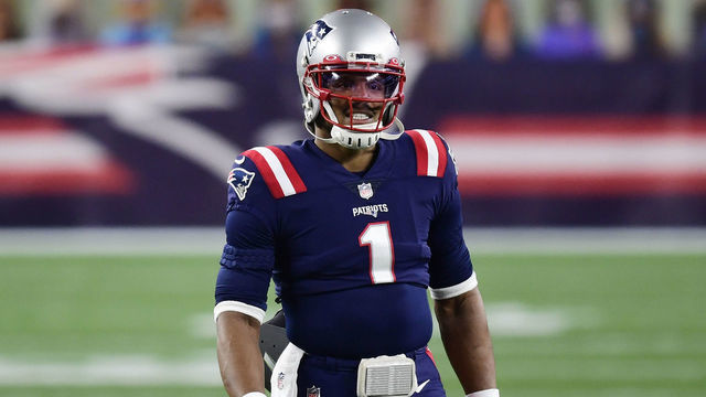 FOXBOROUGH, MASSACHUSETTS - DECEMBER 28: Cam Newton #1 of the New England Patriots looks on during warmups before the game against the Buffalo Bills at Gillette Stadium on December 28, 2020 in Foxborough, Massachusetts.