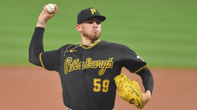 CLEVELAND, OHIO - SEPTEMBER 26: Starting pitcher Joe Musgrove #59 of the Pittsburgh Pirates pitches during the first inning against the Cleveland Indians at Progressive Field on September 26, 2020 in Cleveland, Ohio.
