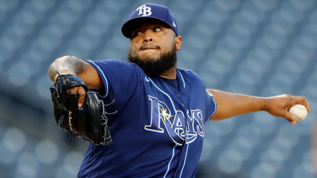 SAN DIEGO, CA - OCTOBER 16: Jose Alvarado #46 of the Tampa Bay Ray pitches during Game 6 of the ALCS between the Tampa Bay Rays and the Houston Astros at Petco Park on Friday, October 16, 2020 in San Diego, California.
