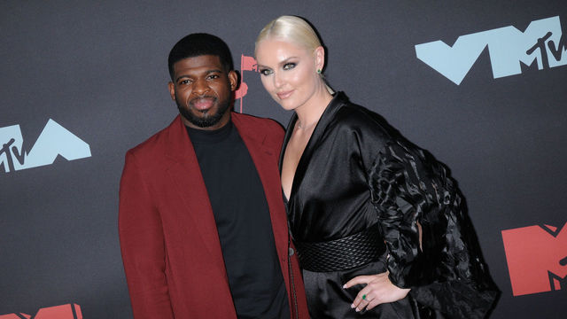 PRUDENTIAL CENTER, NEWARK, NEW JERSEY, UNITED STATES - 2019/08/26: (L to R) P.K. Subban (Pernell-Karl Sylvester "P. K." Subban) and Lyndsey Vonn attend the 2019 MTV Video Music Video Awards held at the Prudential Center in Newark, NJ.